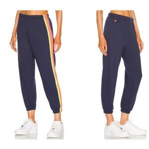 Aviator Nation 5 Stripe Sweatpants Navy Neon Rainbow Joggers Vintage USA Medium